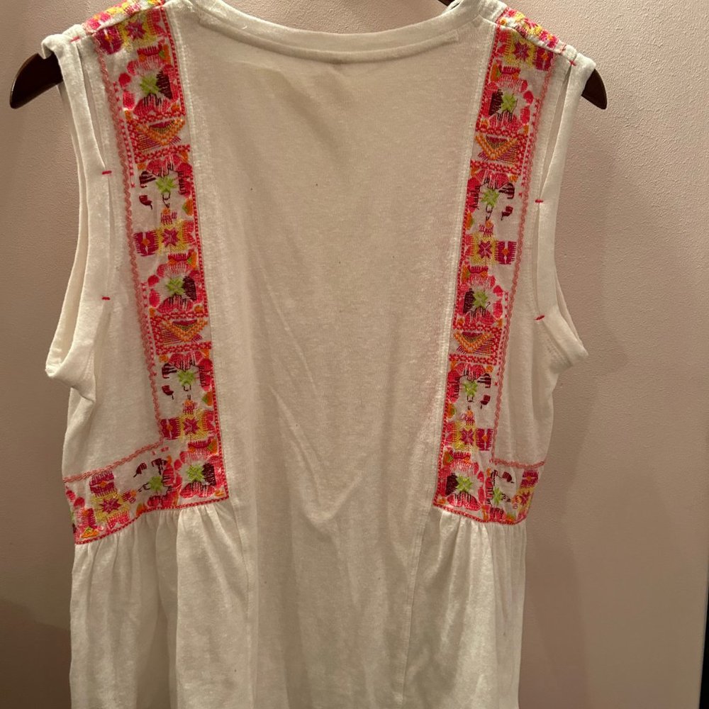 Free People Cropped Cream Tank Top with Pink Floral Embroidered Panels M NWT - Picture 6 of 13
